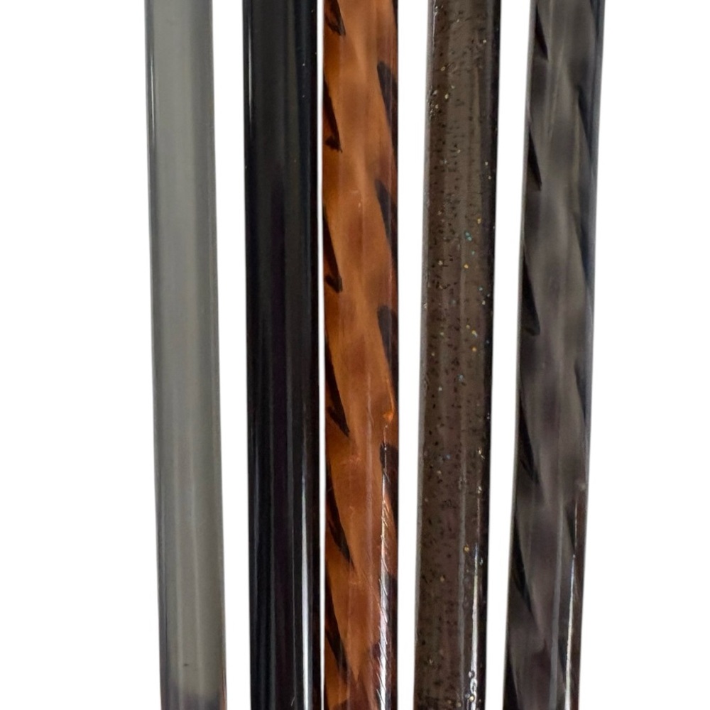 5-12” 10mm fat straw SET-Brown shiny-glass look-black glitter-Silver-Neutral set